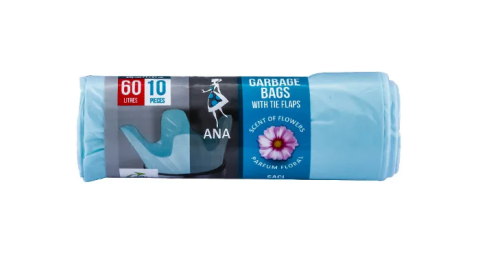 Saci menaj - ANNA SACI MENAJ HDLD TURCOAZ 60L 10BUC CU URECHI PARFUM FLORAL