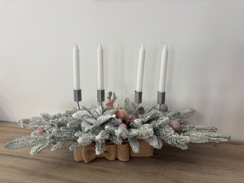 Aranjament pentru Craciun din brad nins cu suport pentru lumanari [2]