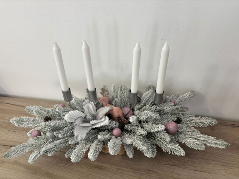 Aranjament pentru Craciun din brad nins cu suport pentru lumanari [0]