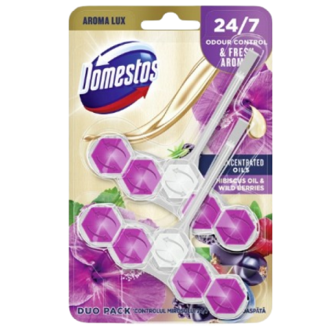 Odorizante toaleta - DOMESTOS ODORIZANT WC BILE 2X55G HIBISCUS OIL WILD BERRIES