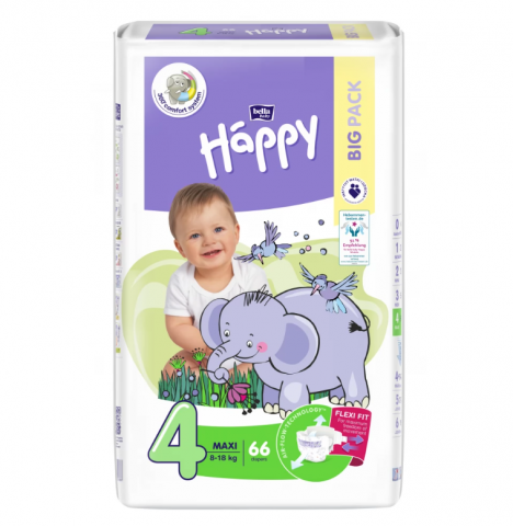 Scutece copii - HAPPY SCUTEC NR4 JUNIOR MAXI 8-18KG 66BUC