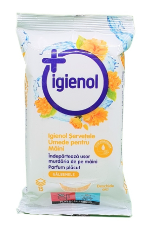 Servetele - IGIENOL SERVETELE UMEDE ANTIBACTERIENE MAINI 15BUC GALBENELE