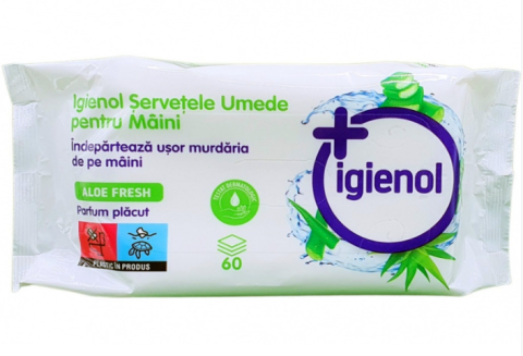 Servetele - IGIENOL SERVETELE UMEDE ANTIBACTERIENE MAINI 60BUC ALOE