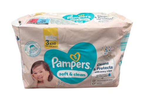 Servetele umede - PAMPERS SERVETELE UMEDE BABY SOFT CLEAN 60BUC 3PCS/SET
