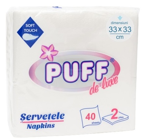Servetele - PUFF DE LUX SERVETELE 2STR 33X33 ALB 40BUC