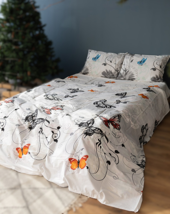 Cearceaf de pat fără elastic, diverse dimensiuni,  bumbac ranforce 100%, Fluturi [2]