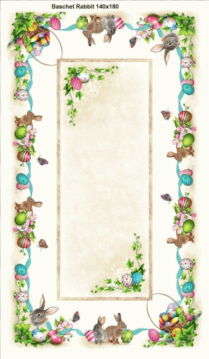 Față de masă din bumbac tip goblen, Iepurași și coșuri cu ouă [3]