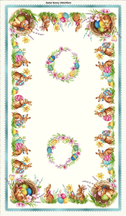 Față de masă din bumbac tip goblen,  Iepurași în vizuină [2]