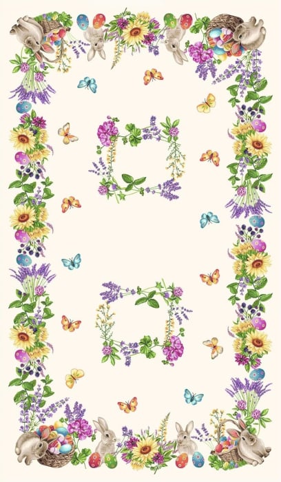 Față de masă din bumbac tip goblen, model Pascal- Iepuri și Lavandă [3]