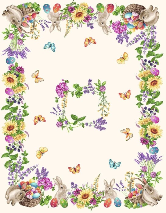 Față de masă din bumbac tip goblen, model Pascal- Iepuri și Lavandă [2]