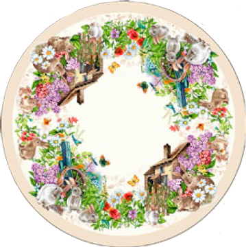 Față de masă din bumbac tip goblen, model Pascal- Iepuri si Flori de Liliac [2]