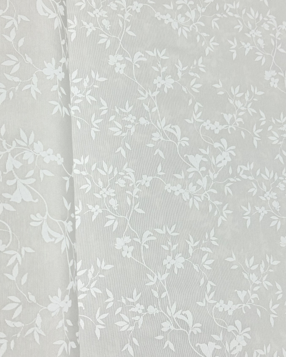 Față de masă impermeabilă, 100% bumbac - Alb decorat cu crengute cu flori [2]