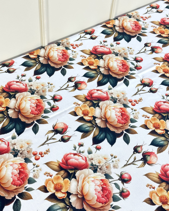 Față de masă impermeabilă, 100% bumbac - Buchet bujori [2]