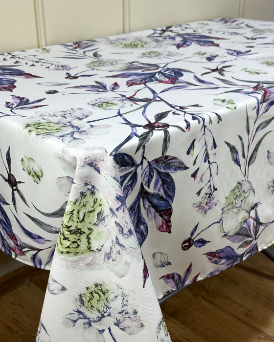 Față de masă impermeabilă, 100% bumbac - Bujor Albastru [3]