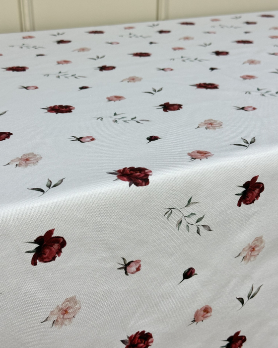 Față de masă impermeabilă, 100% bumbac - Bujori mici [3]