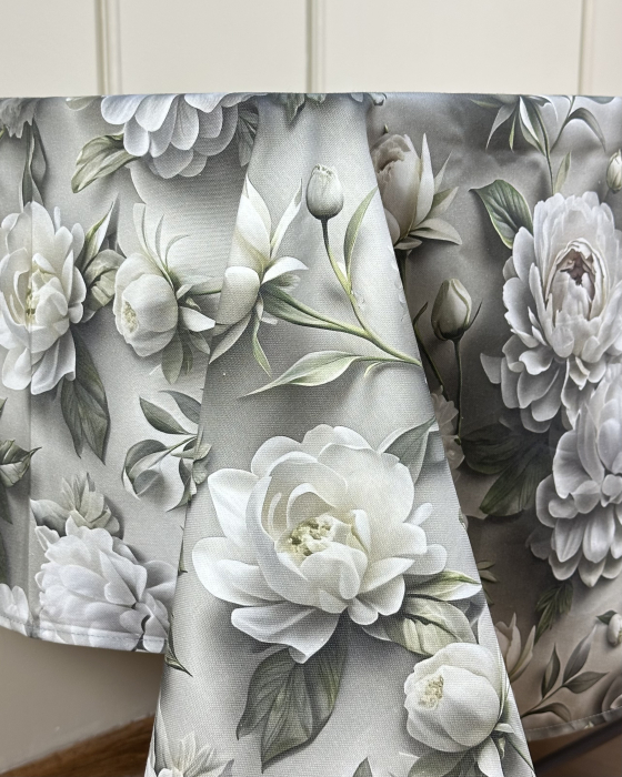 Față de masă impermeabilă, 100% bumbac - Bujori Albi [4]