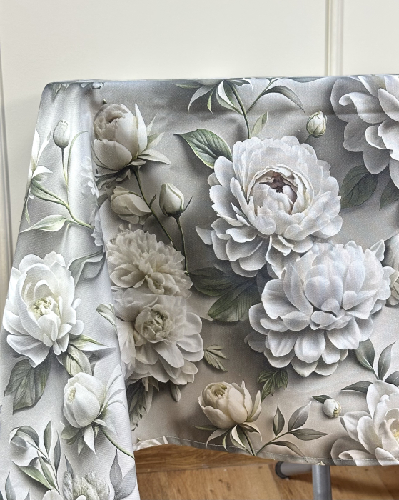 Față de masă impermeabilă, 100% bumbac - Bujori Albi [3]