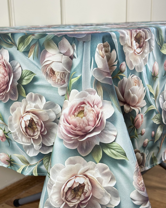 Față de masă impermeabilă, 100% bumbac - Bujori Roz [4]