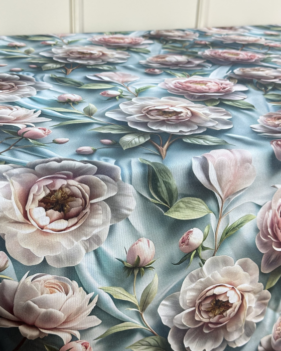 Față de masă impermeabilă, 100% bumbac - Bujori Roz [3]