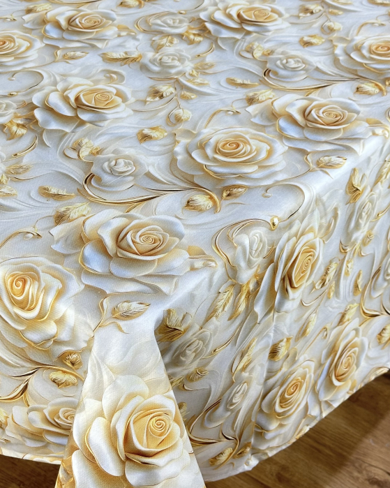 Față de masă impermeabilă, 100% bumbac - Trandafiri aurii [3]
