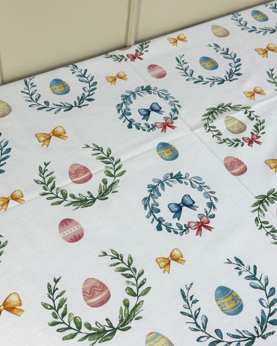 Față de masă impermeabilă cu model de Paște- Coronițe cu Ouă [2]