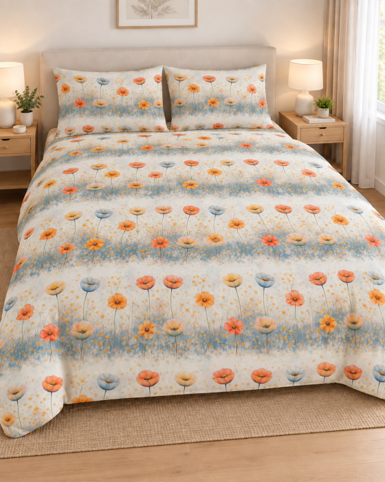 Lenjerie de pat cu model Poveste cu maci din bumbac ranforce 100% – Ana Confort [2]