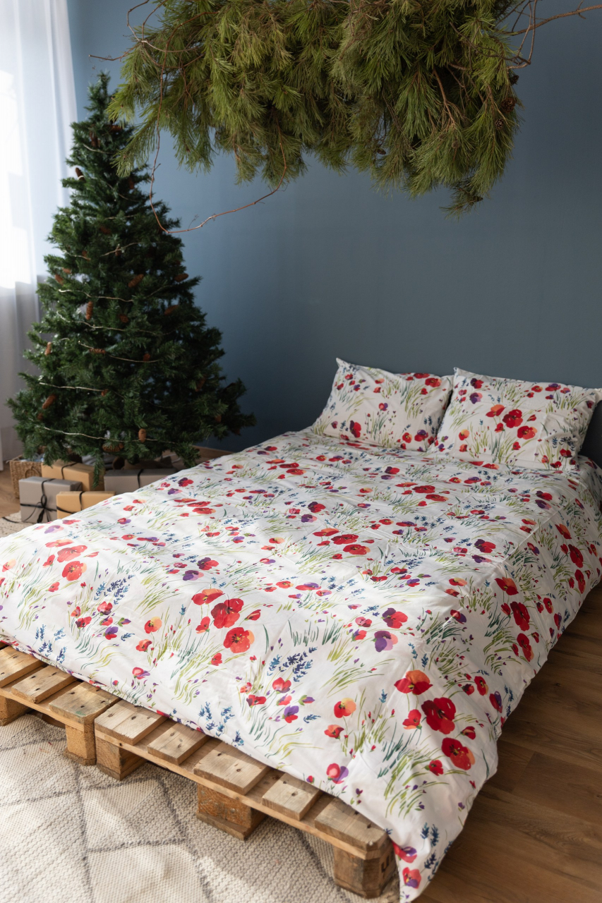 Lenjerie de pat XXL din bumbac satinat - Maci si Lavandă [4]