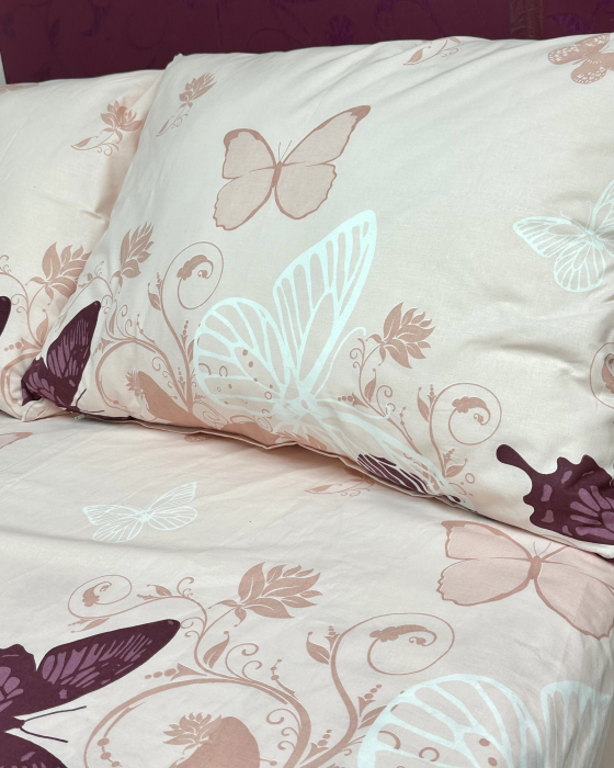 Lenjerie de pat din bumbac ranforce 100% - Fluturi Roz [2]