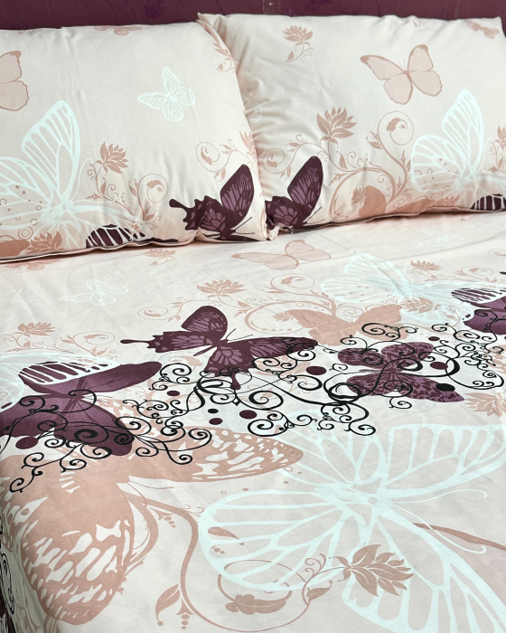 Lenjerie de pat din bumbac ranforce 100% - Fluturi Roz [4]