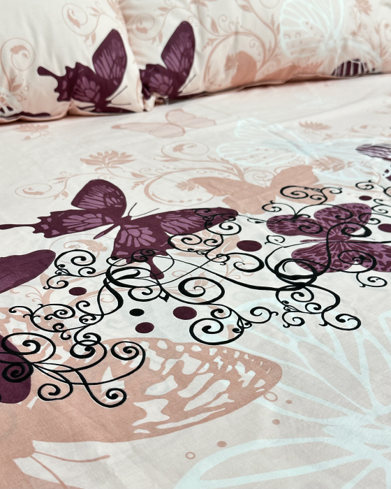 Lenjerie de pat din bumbac ranforce 100% - Fluturi Roz [3]