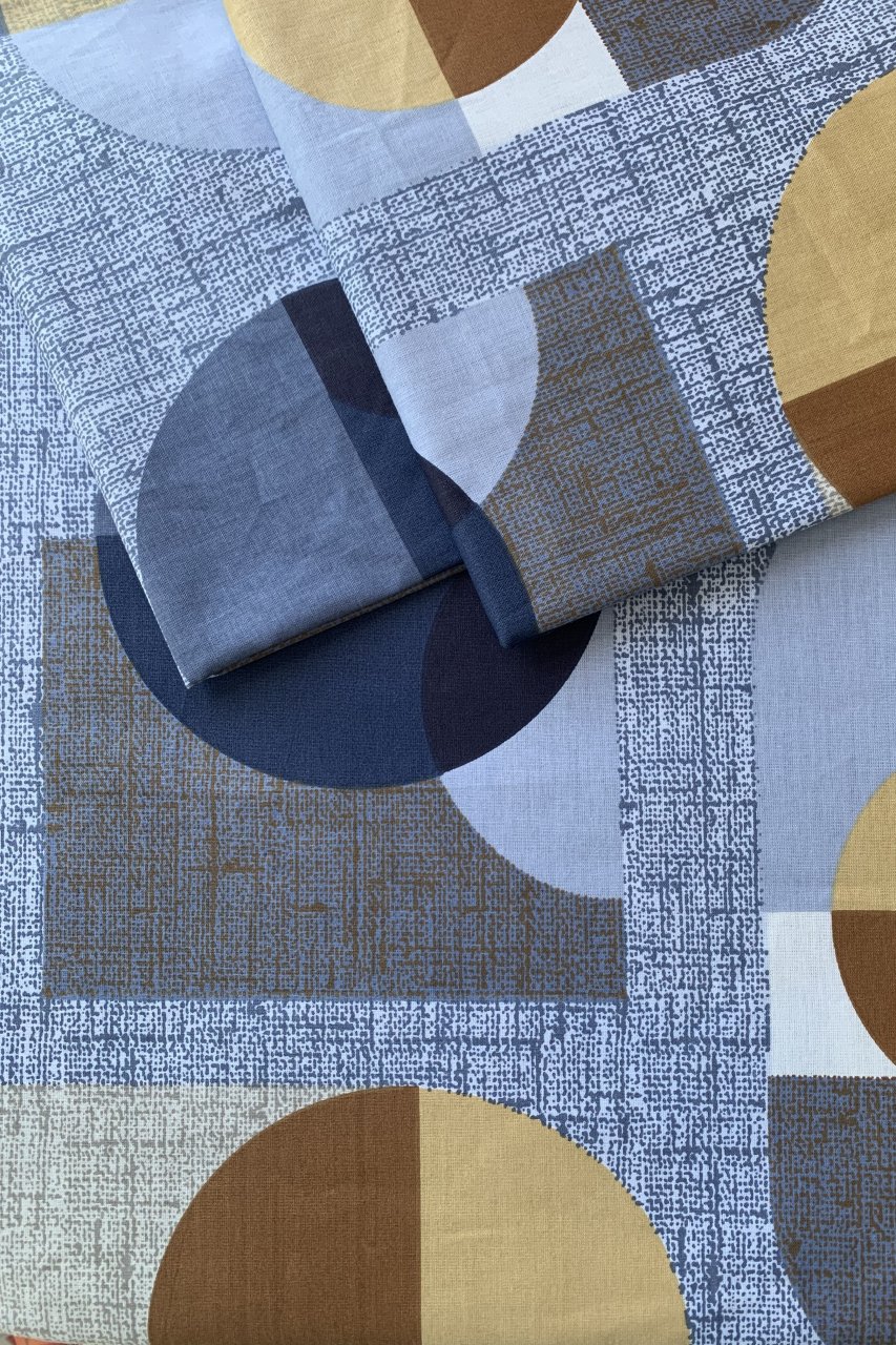 Lenjerie de pat din bbc satinat - Model Geometric Albastru [1]