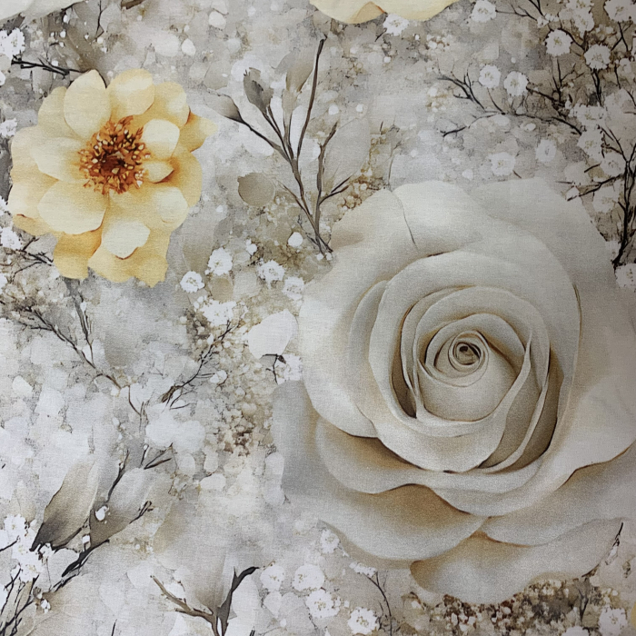 Lenjerie de pat din bumbac ranforce- Trandafiri Crem [2]