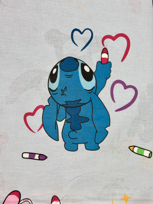 Lenjerie de pat pentru copii din bumbac ranforce 100% - Stitch fundal bleu [2]