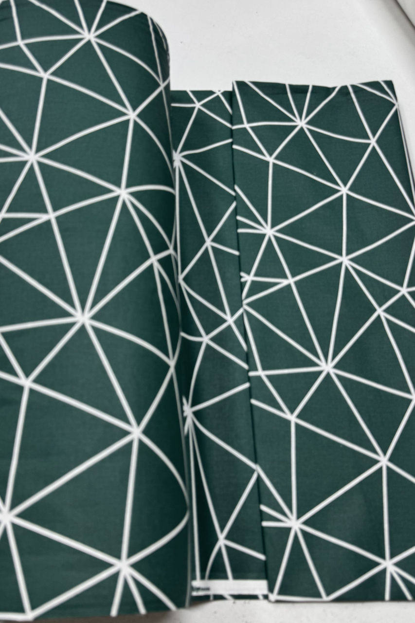 Metraj Bumbac Ranforce - Model geometric- smarald cu linii albe [1]