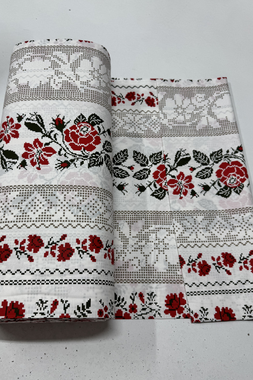 Metraj Bumbac Ranforce - Model traditional Gris si Rosu [2]