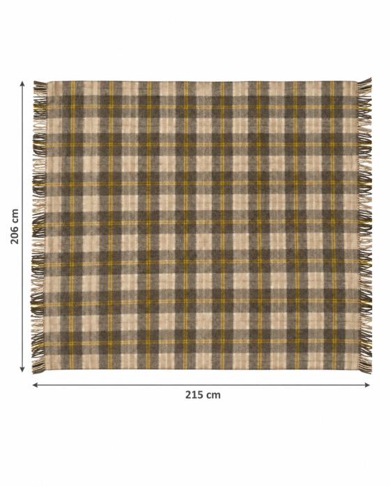 Pătură din lână 100% cadrilată cu franjuri, 206 × 215 cm [3]