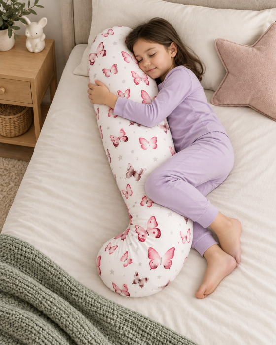 Pernă de corp pentru copii în formă de J, cu lână Merinos, 79 cm [2]