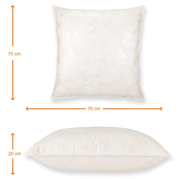 Perna cu Puf și Pană de Gâscă, 70*70, Alb cu trandafiri Argintii [3]