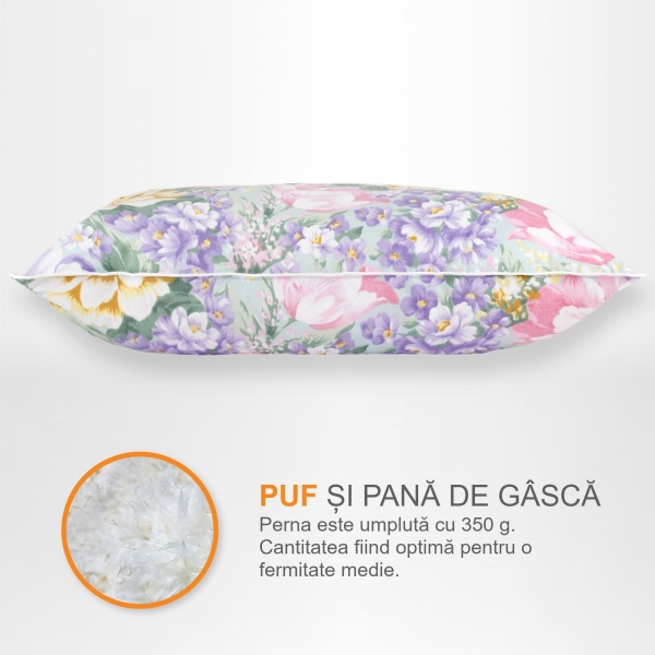 Perne cu Puf și Pană de Gâscă, 70*70, Flori Mov [1]