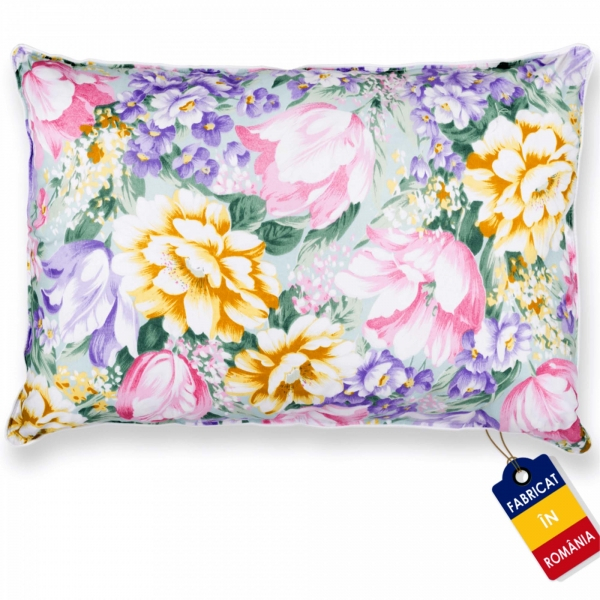 Pernă cu Puf și Pană de Gâscă, 50*70, Flori Mov [1]