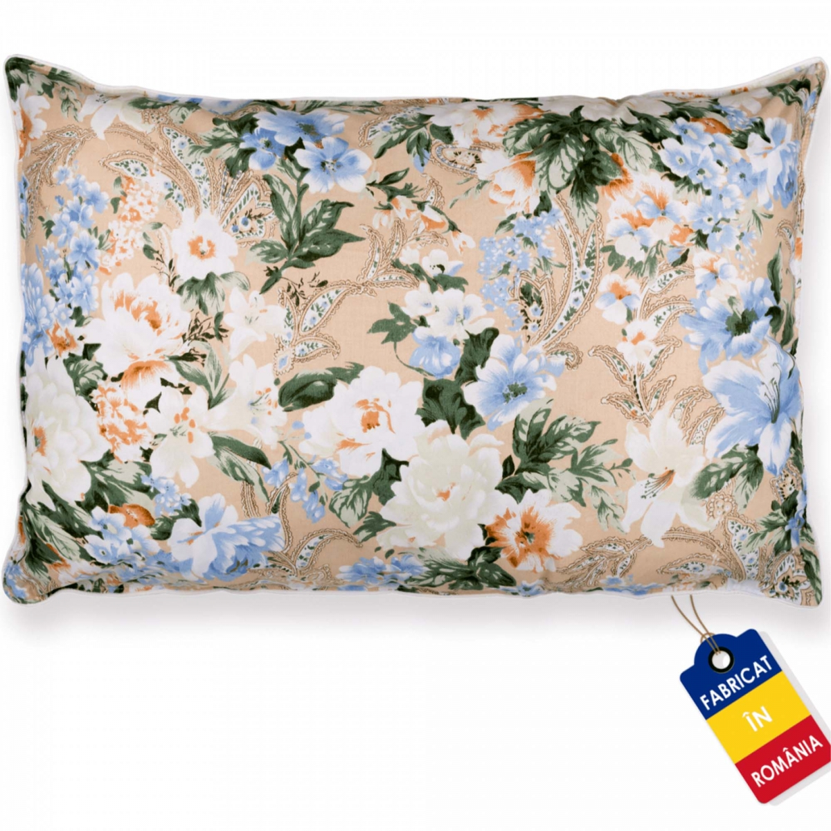 Perna cu Puf și Pană de Gâscă, 50*70, Flori Crem [1]