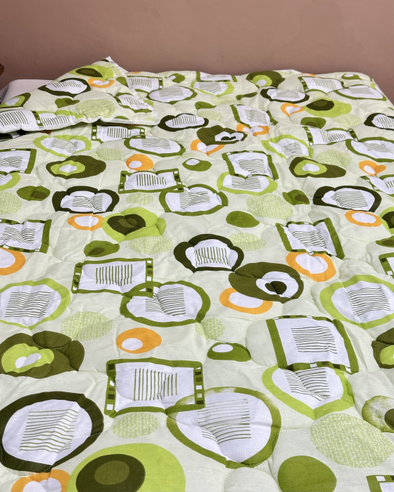 Pilotă antialergică vară| Umplutură Melană|Dos bumbac|Geometric Verde [3]