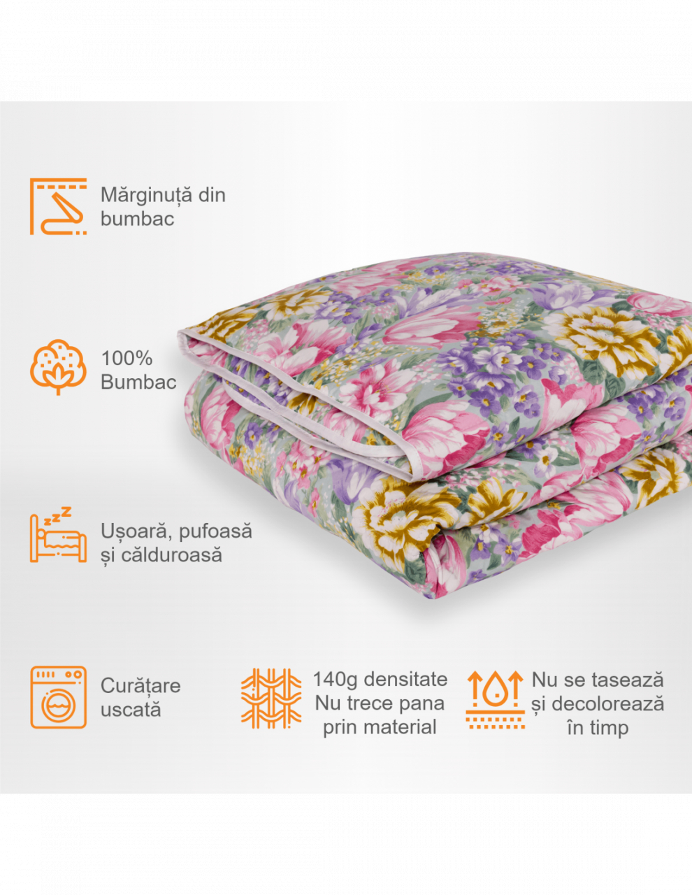 Pilotă cu 15% puf și 85% pană de Gâscă, Flori Mov [4]