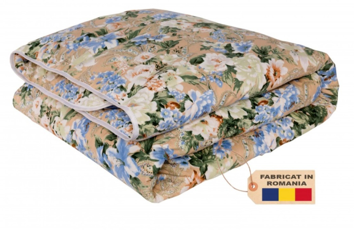 Pilotă cu  Puf și Pană de Gâscă, Flori Crem [1]