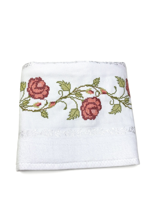 Prosop față brodat 50x90 cm|bumbac 100%| frotir absorbant|Bujor [2]