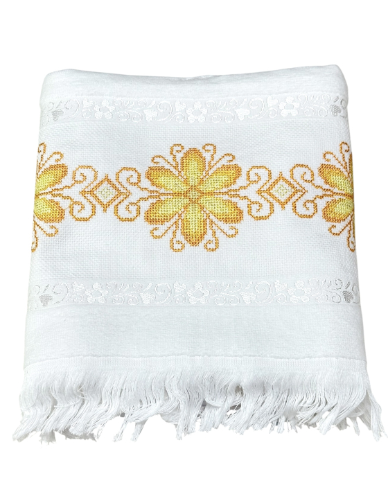 Prosop față brodat 50x90 cm|bumbac 100%| frotir absorbant| Floare Traditionala [2]