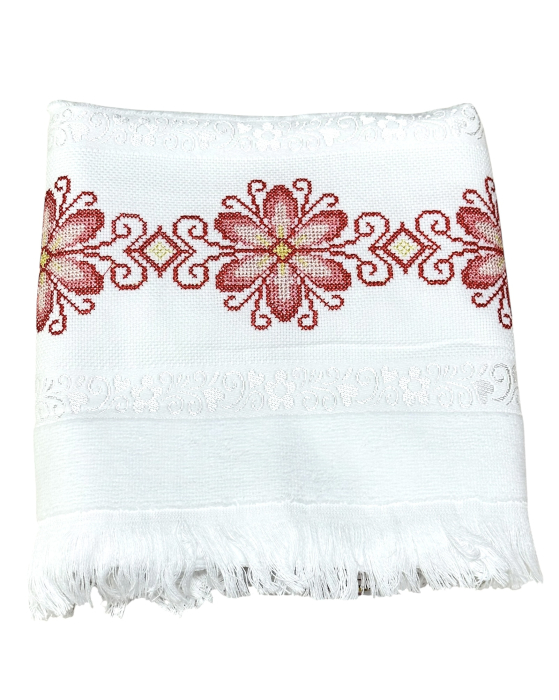Prosop față brodat 50x90 cm|bumbac 100%| frotir absorbant| Floare Traditionala [2]