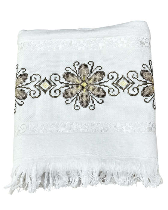 Prosop față brodat 50x90 cm|bumbac 100%| frotir absorbant| Floare Traditionala [2]