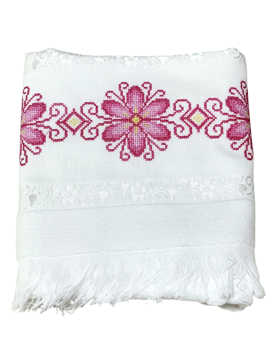 Prosop față brodat 50x90 cm|bumbac 100%| frotir absorbant| Floare Traditionala [2]