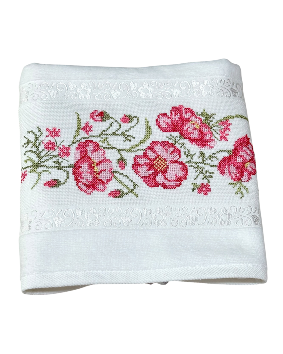 Prosop față brodat 50x90 cm|bumbac 100%| frotir absorbant| Gerbere [2]